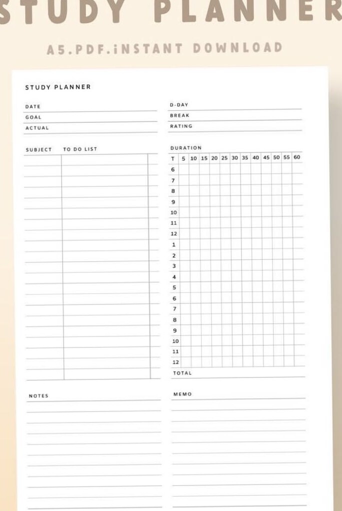 A5 Study Planner PDF — Instant Download & Stay Organized for Exams — 🍰 💌 secret to staying productive