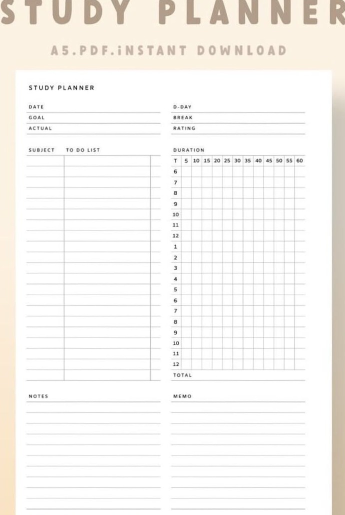 A5 Study Planner PDF — Instant Download & Stay Organized for Exams — ☁️ ☁️ stay inspired all year long