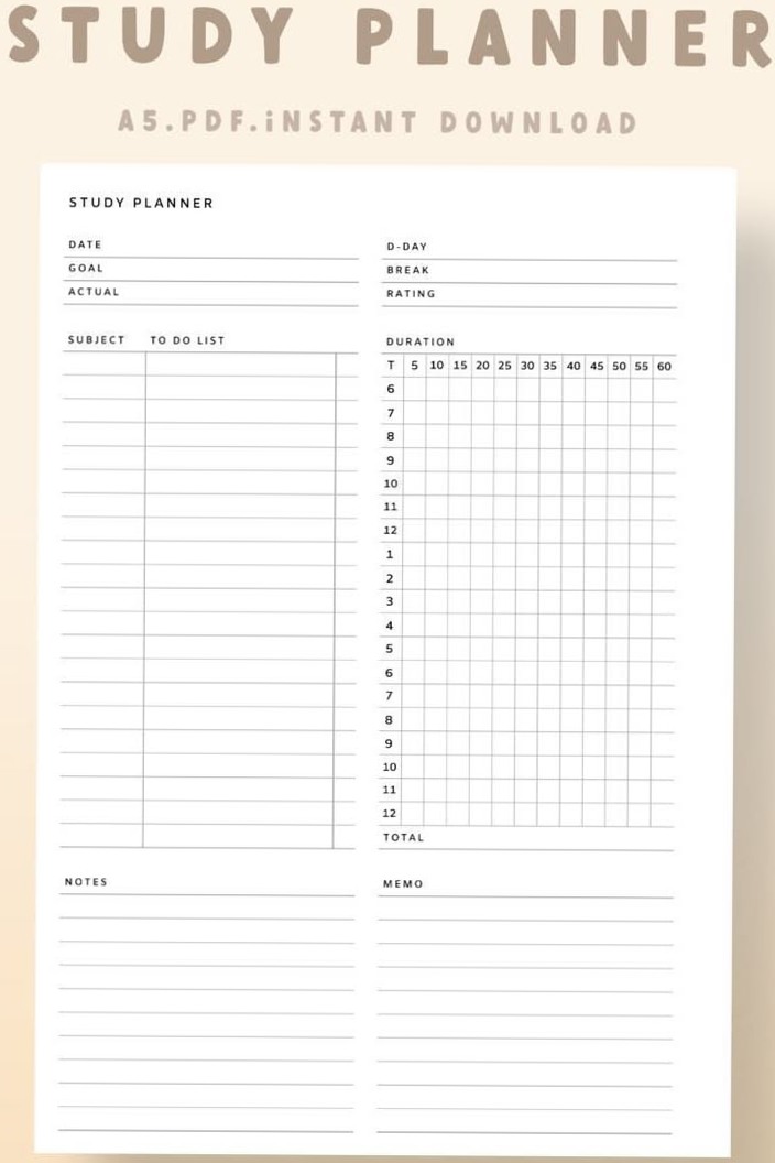 👰 👰 A5 Study Planner PDF — Instant Download for Exam Success | stay inspired all year long