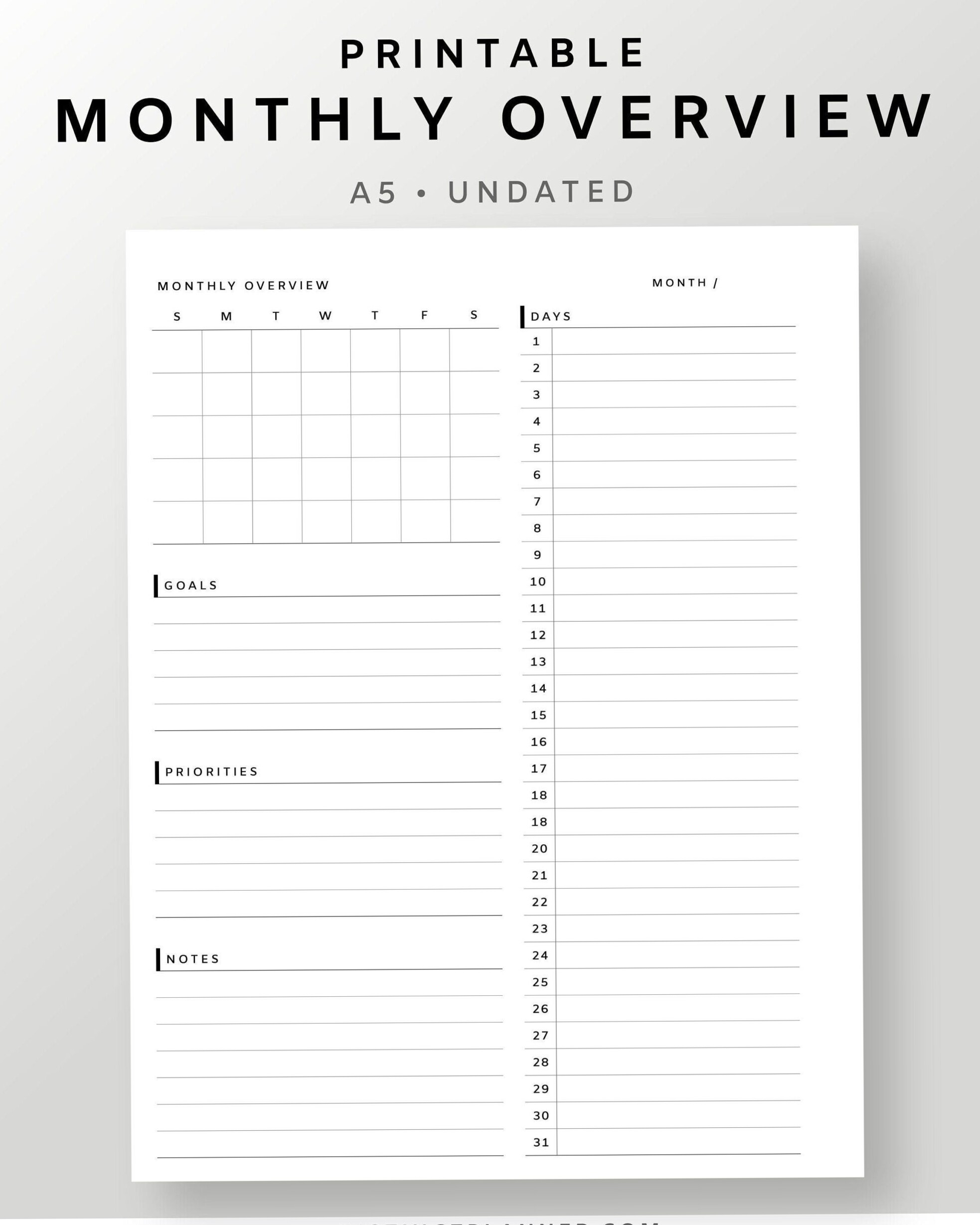 📍 💎 A5 Undated Monthly Planner | Printable Month-at-a-Glance | secret to staying productive