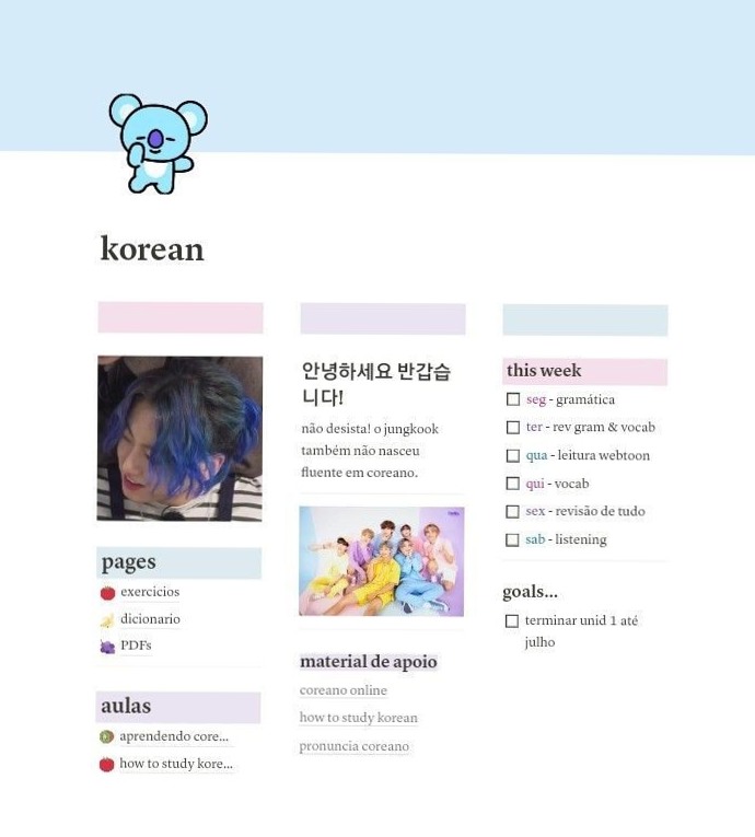 Aba de Estudo de Coreano no Notion | Ideias de Organização, Gramática 3380 — 🎨 🌈 game-changing digital system