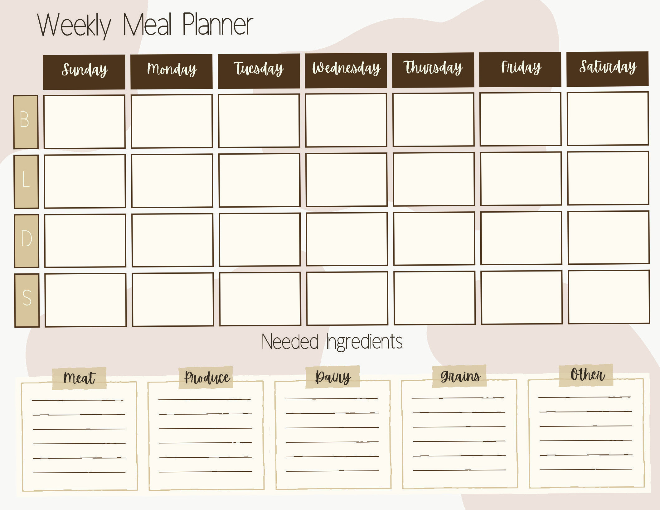 Abstract Weekly Meal Planner — 11×8.5 Digital Design — 📍 🌈 dream life manifestation