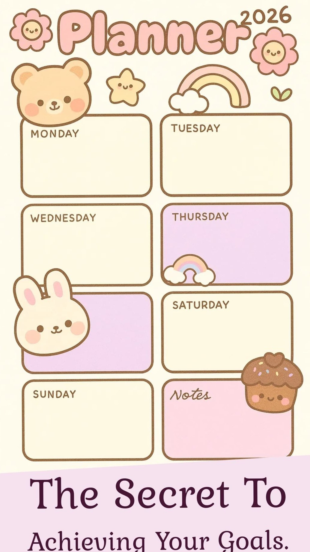 Adorable Pink Weekly Planner for Joyful Productivity — 🌈 🌈 dream life manifestation
