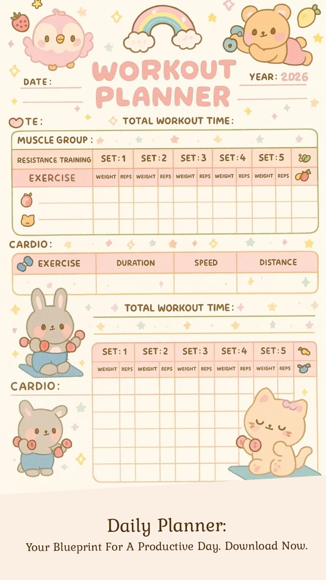 🌿 🌿 Adorable Weekly Workout Template for Fitness Goals | secret to staying productive