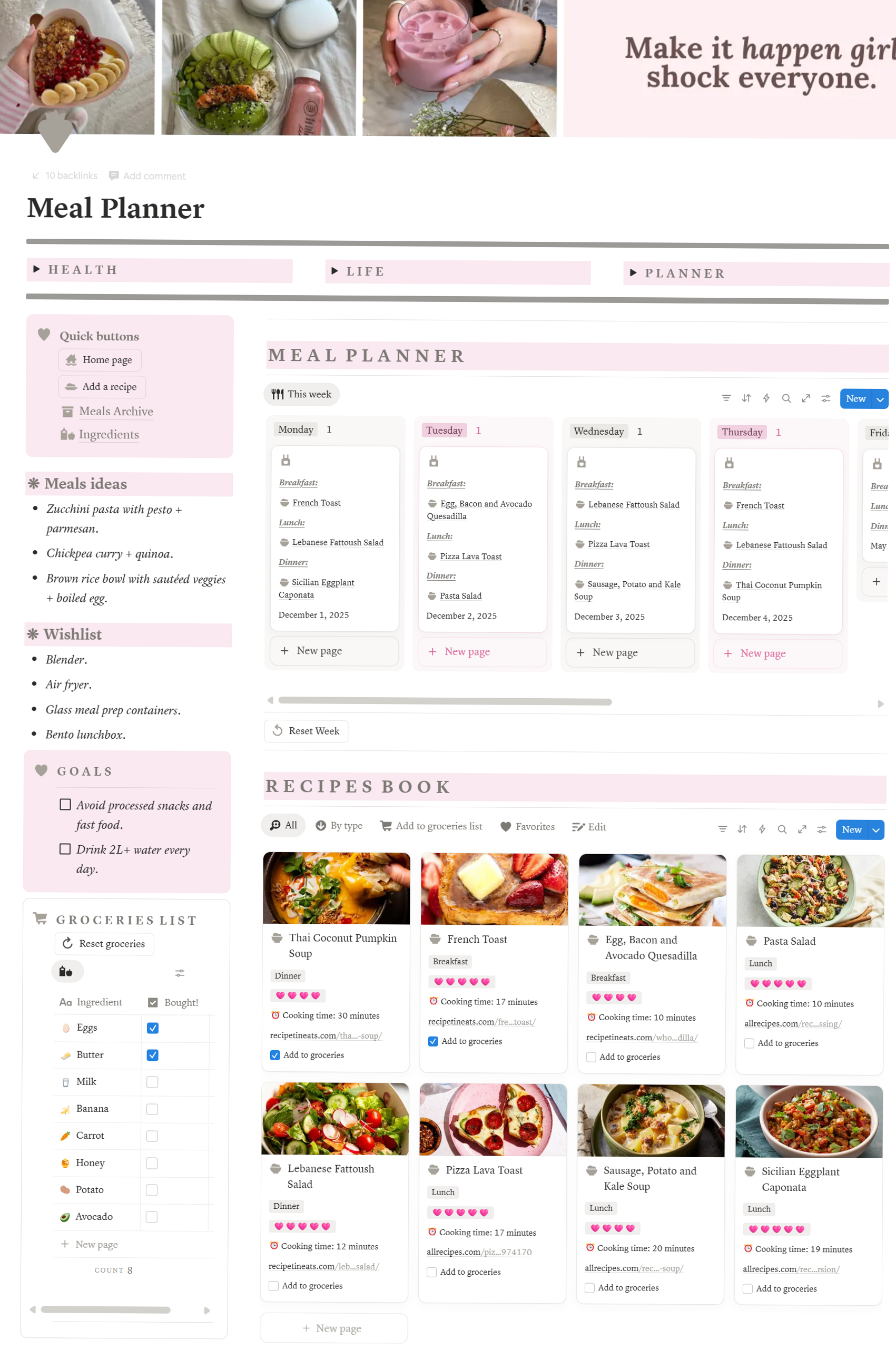 📝 📝 Aesthetic Meal Planner Template | Healthy Eating Glow Up | secret to staying productive