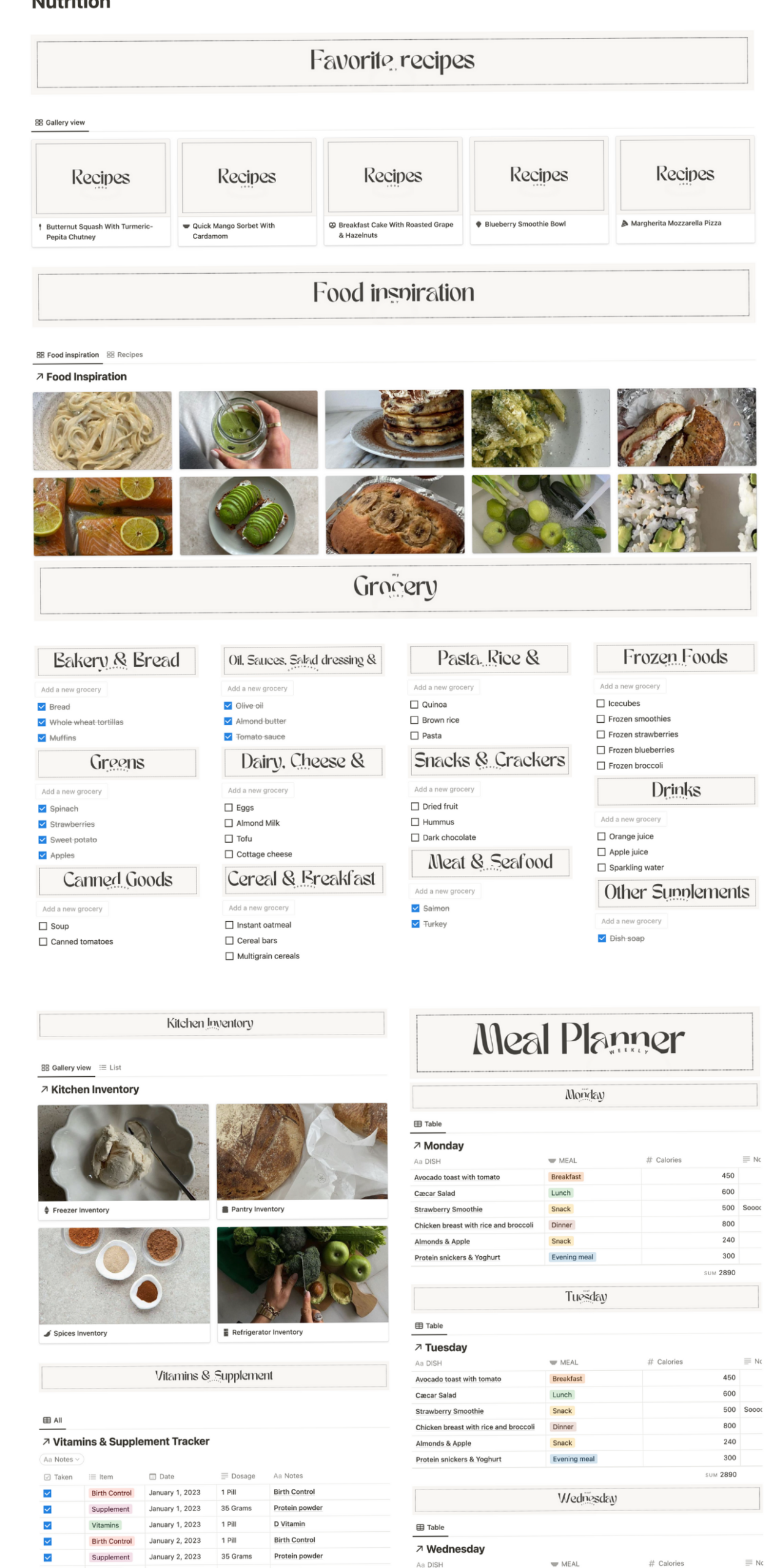 Aesthetic Notion Meal Planner & Grocery Template — 🍰 💍 pro digital dashboard