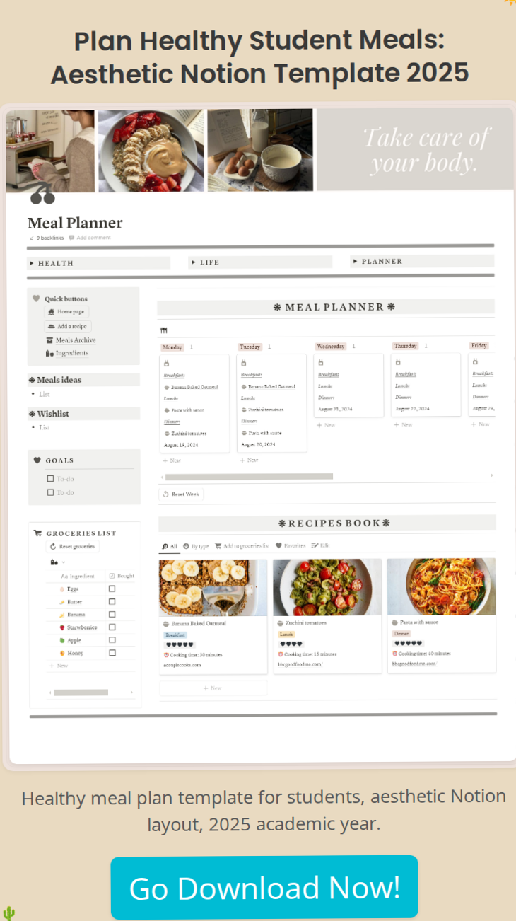 Aesthetic Student Meals Notion Food Journal 2026 — 📌 📌 pro digital dashboard