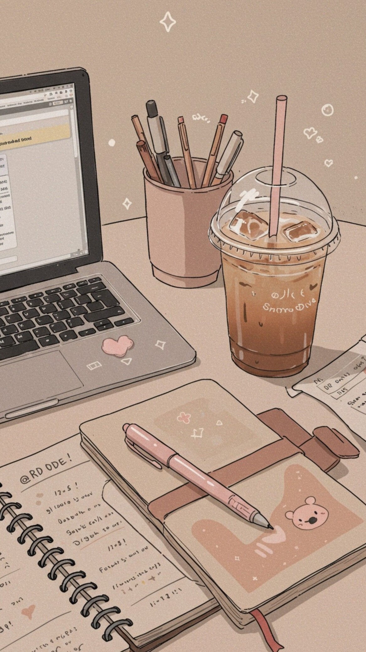 Aesthetic Study Desk with Coffee & Cute Stationery — 📁 📅 dream life manifestation