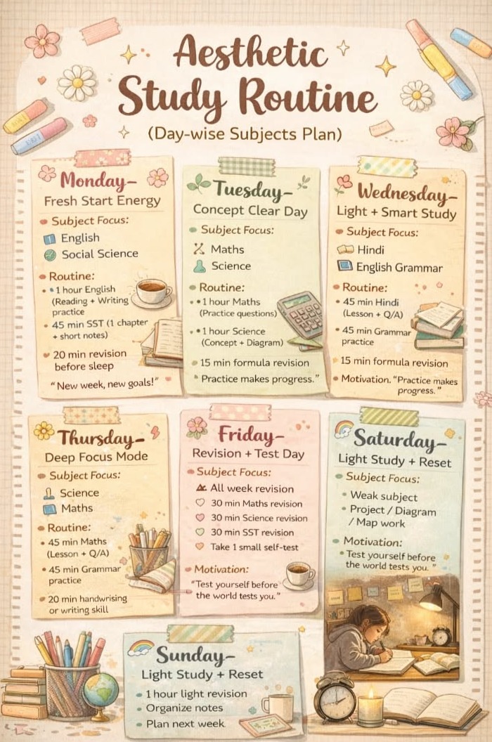 📊 📝 Aesthetic Study Routine | Day-wise Plan to Stay Focused | romanticize your routine