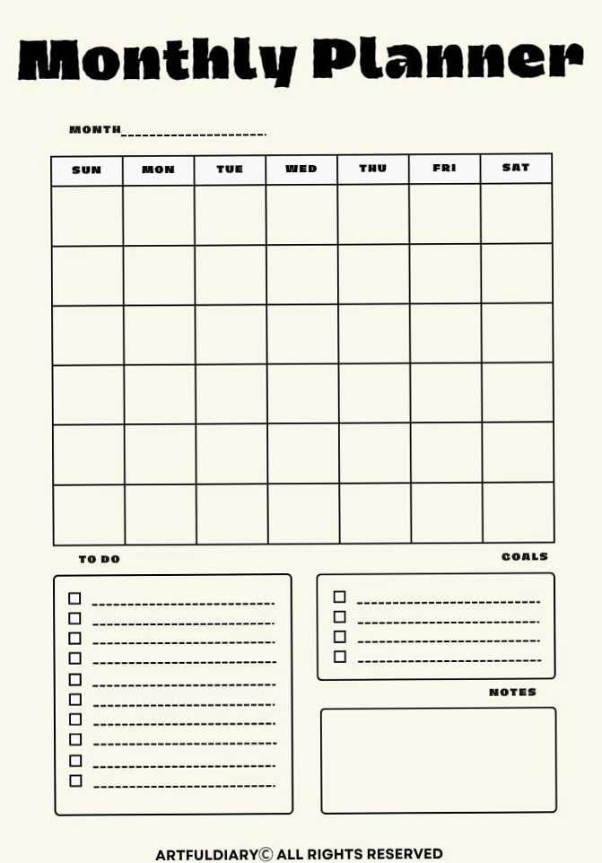 🕯️ 🎀 Artful Monthly Planner — Free Printable | artfuldiary.com | romanticize your routine