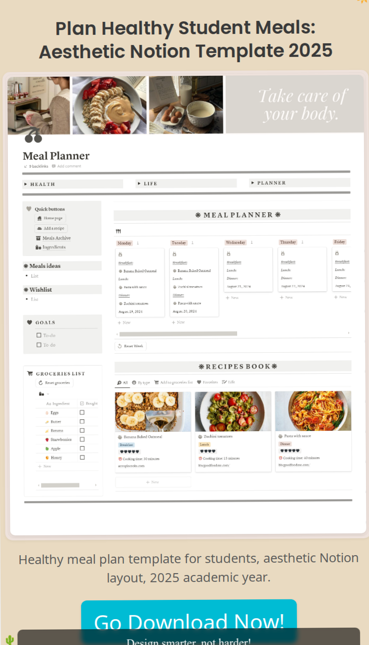 Balanced Meal Plan for Students 2026 | Aesthetic Notion Template — 💌 🍰 pro digital dashboard