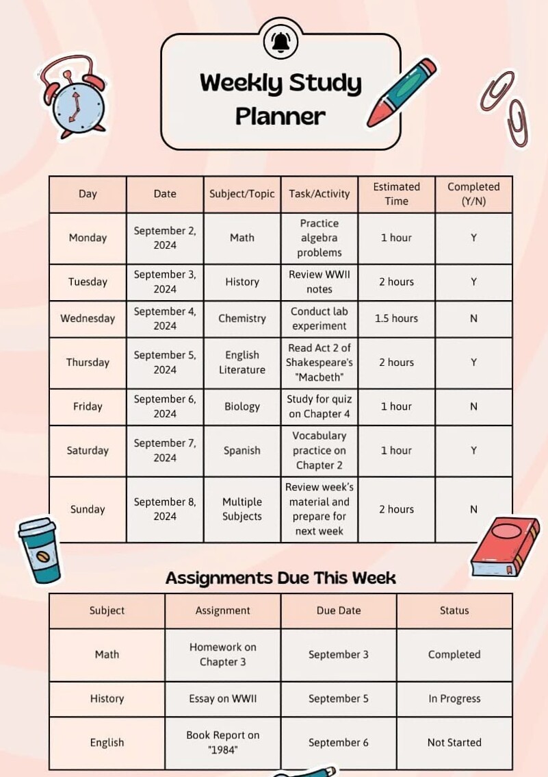 Charming Pink Retro Weekly Study Planner A4 | Romanticize Your Routine — ☁️ ☁️ secret to staying productive