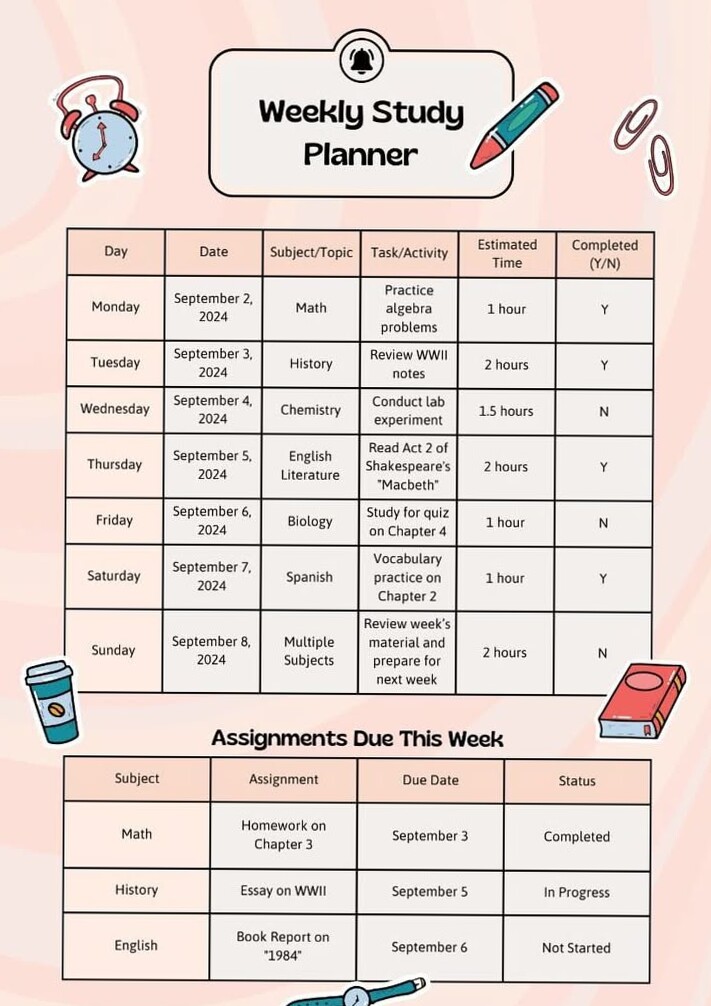 Chic Pink Retro A4 Weekly Study Planner for Organized Students — 🎨 🖌️ stay inspired all year long