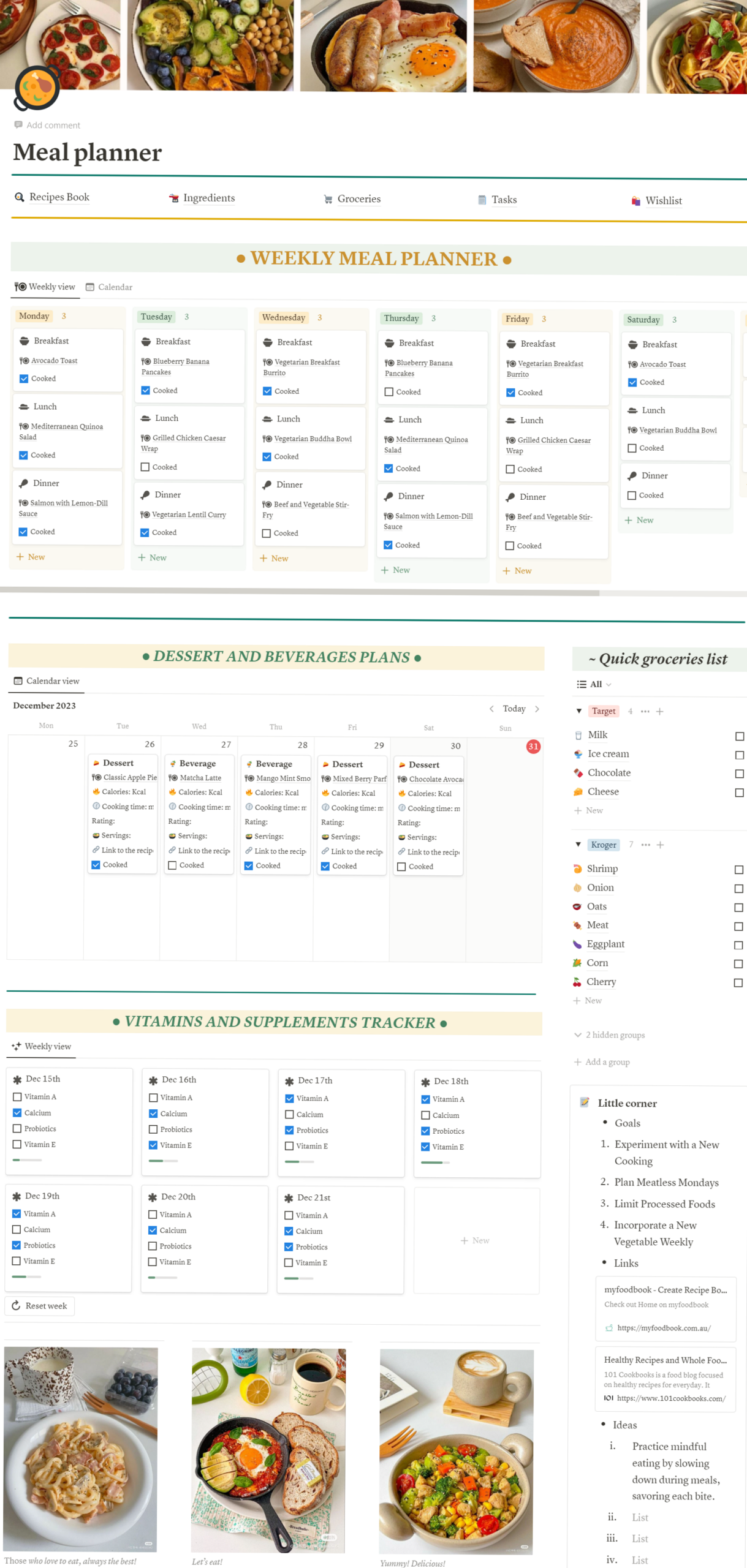 Custom Meal Planner Template for Notion | Digital Design — 🕯️ 🤍 only tool for life admin