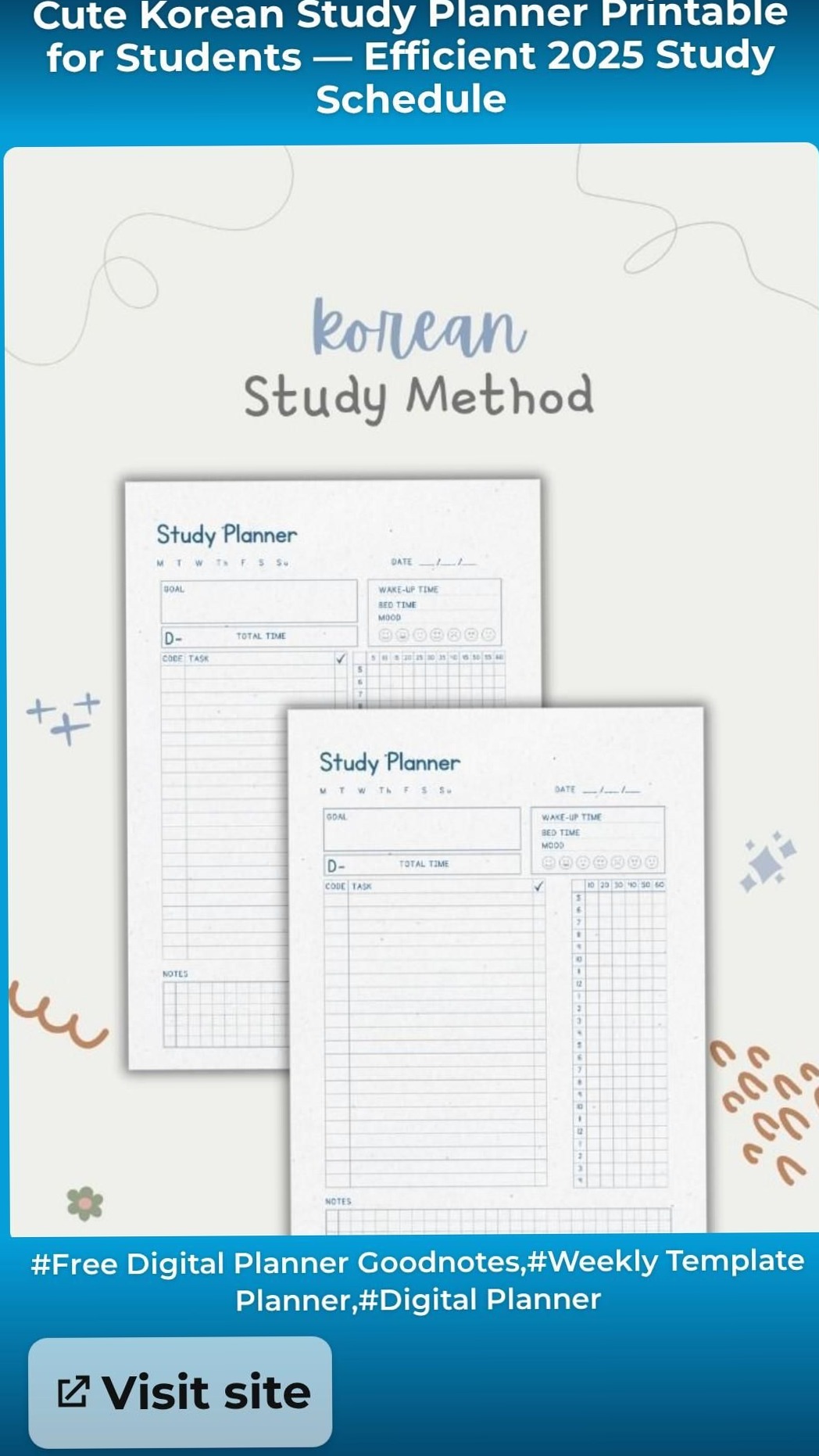 Cute Korean Study Planner Printable for Students — Efficient 2025 Study Schedule — 🕯️ 🌿 romanticize your routine