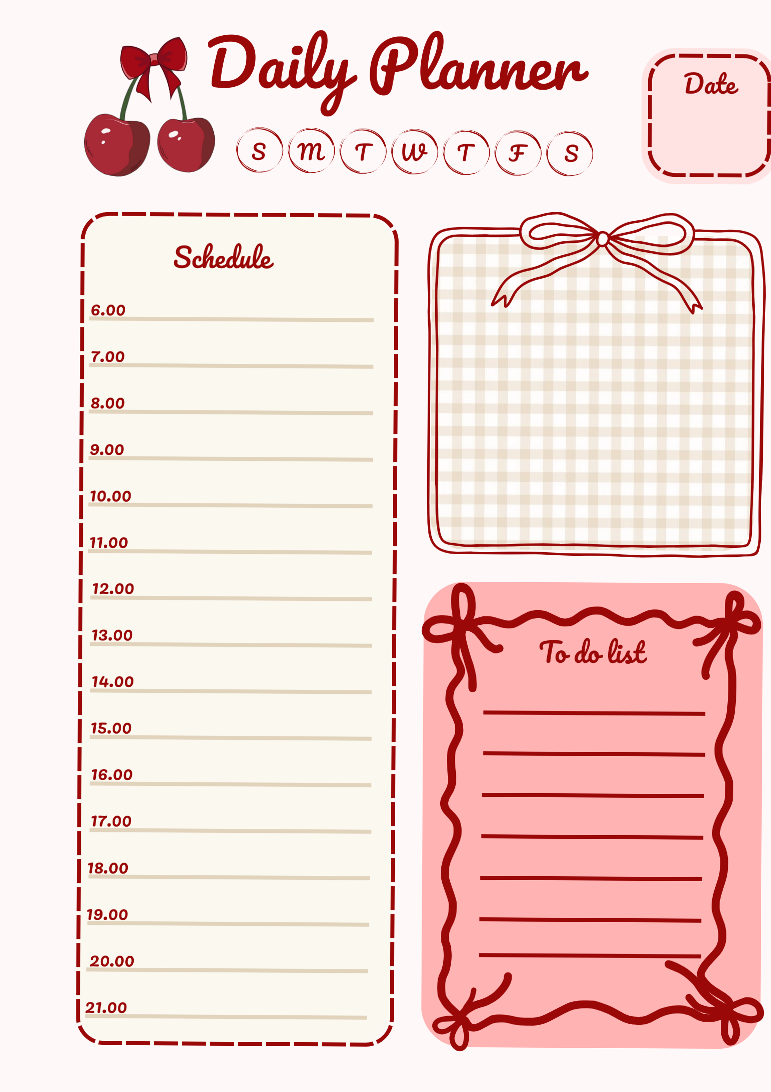 🌸 🍰 Cute Minimal Daily Planner | Aesthetic Printable Design | romanticize your routine