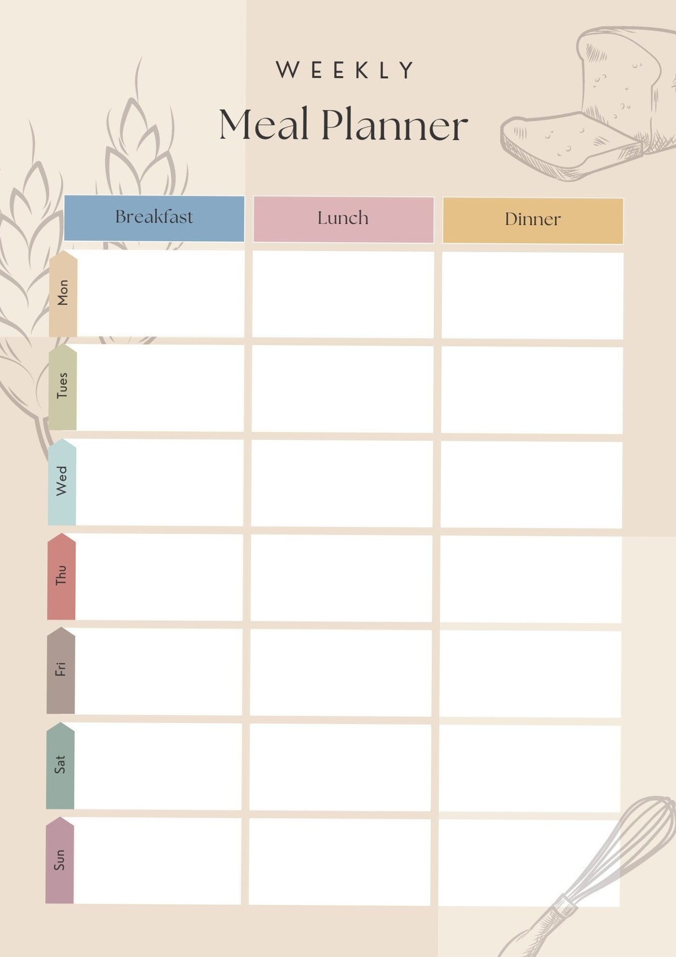 Cute Weekly Meal Planner Printable for ADHD Digital Planners — 🌈 📍 romanticize your routine