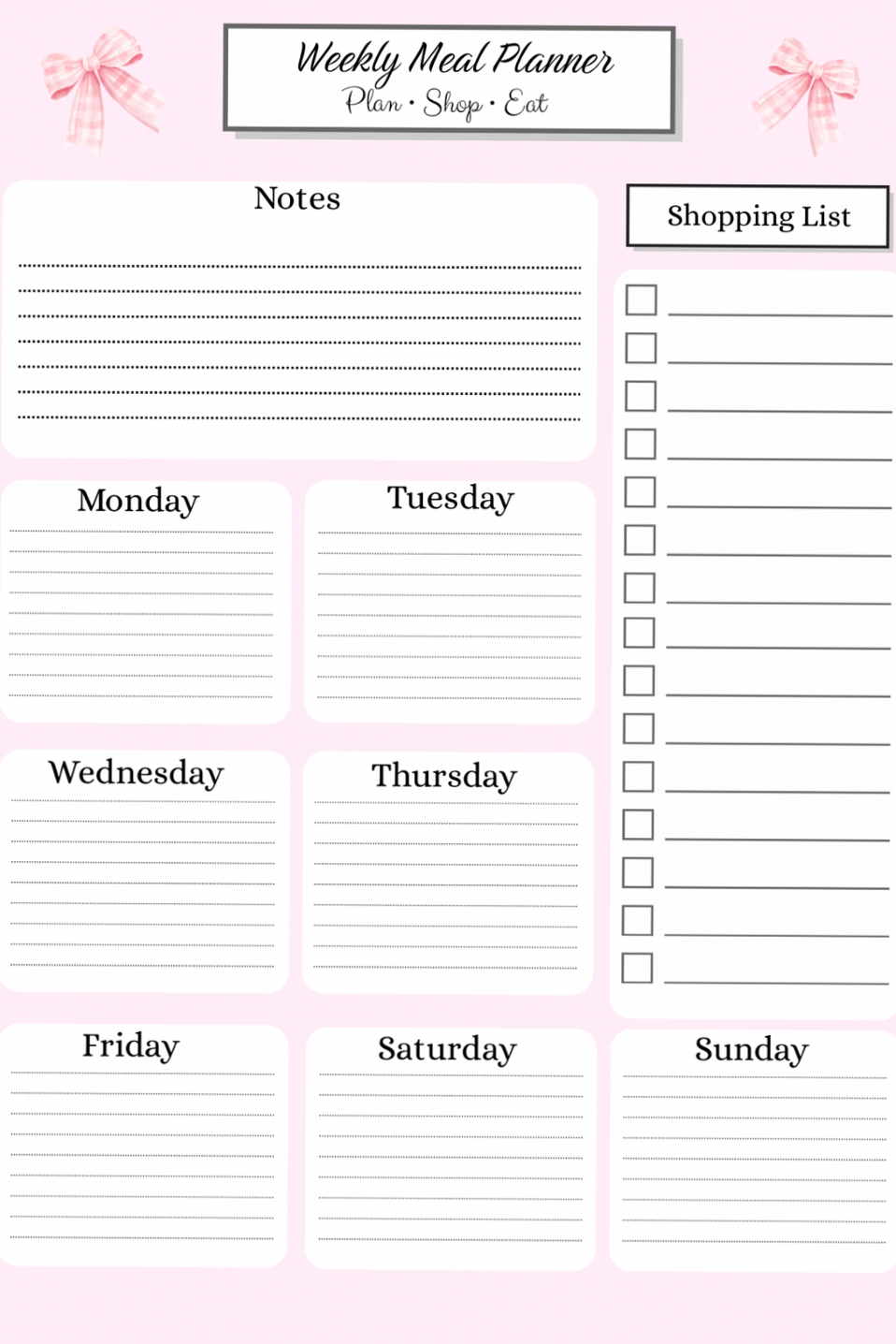 👰 👰 Cute Weekly Meal Planner Printable | Pink Meal Planner PDF with Grocery List | dream life manifestation