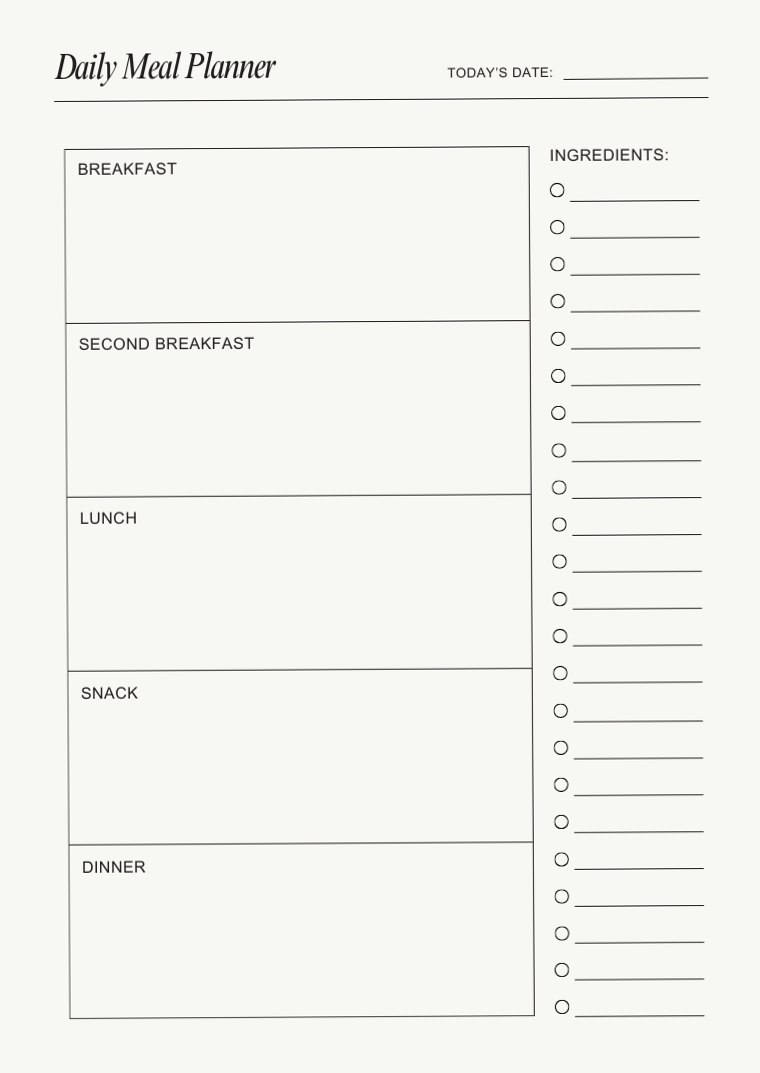 Daily Meal Planner | 5 Meals | Creative Digital Design — ☁️ ☁️ dream life manifestation