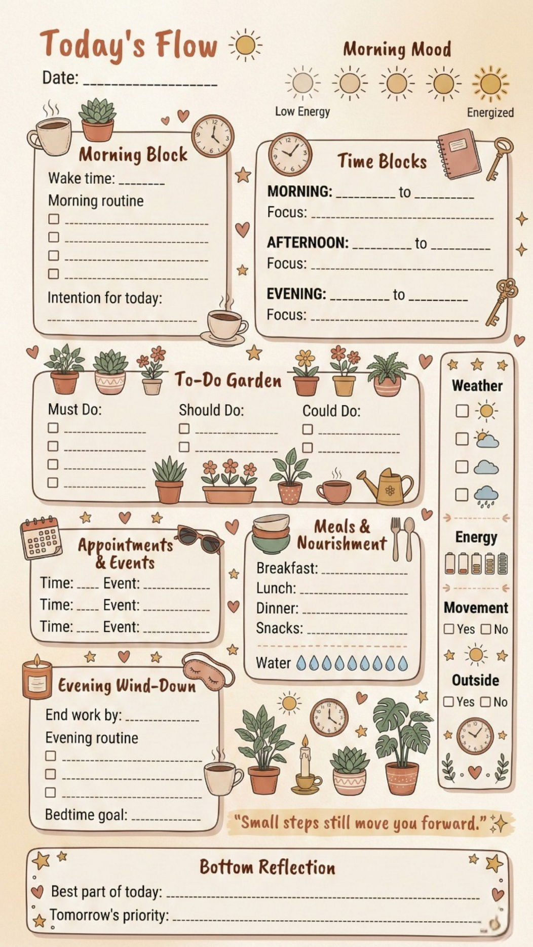 🌿 ☁️ Daily Wellness Planner Printable for Productive Days & Peaceful Evenings | stay inspired all year long