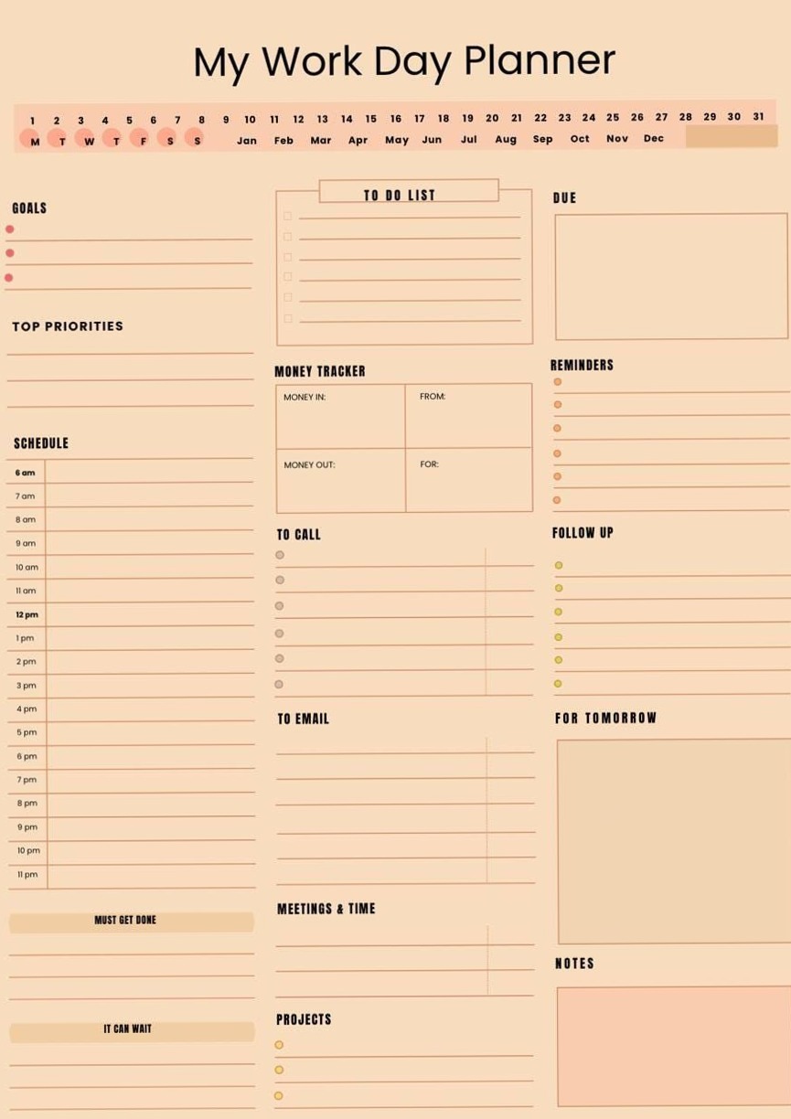Daily Work Planner – PDF & Canva Productivity Template — 🥂 💍 stay inspired all year long