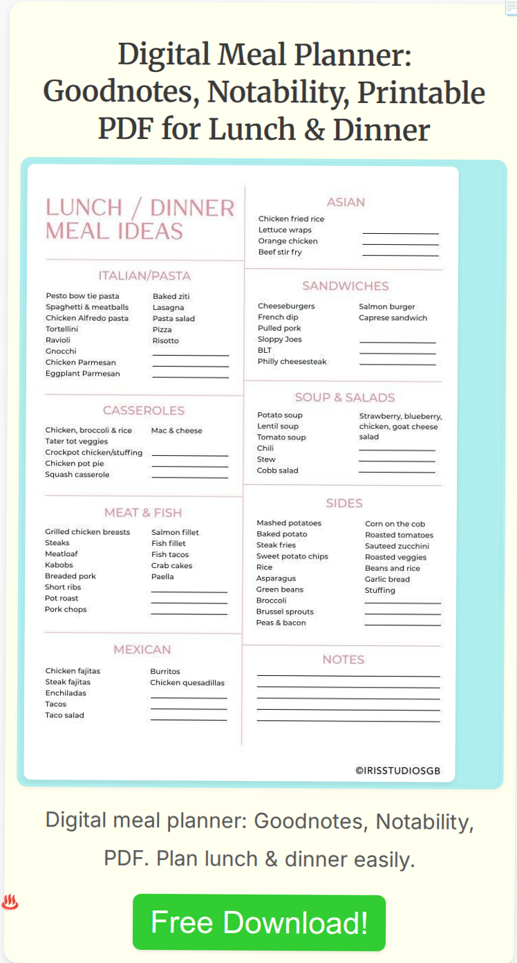 🤍 🎀 Digital Meal Planner Template — Goodnotes, Notability, Printable PDF | secret to staying productive