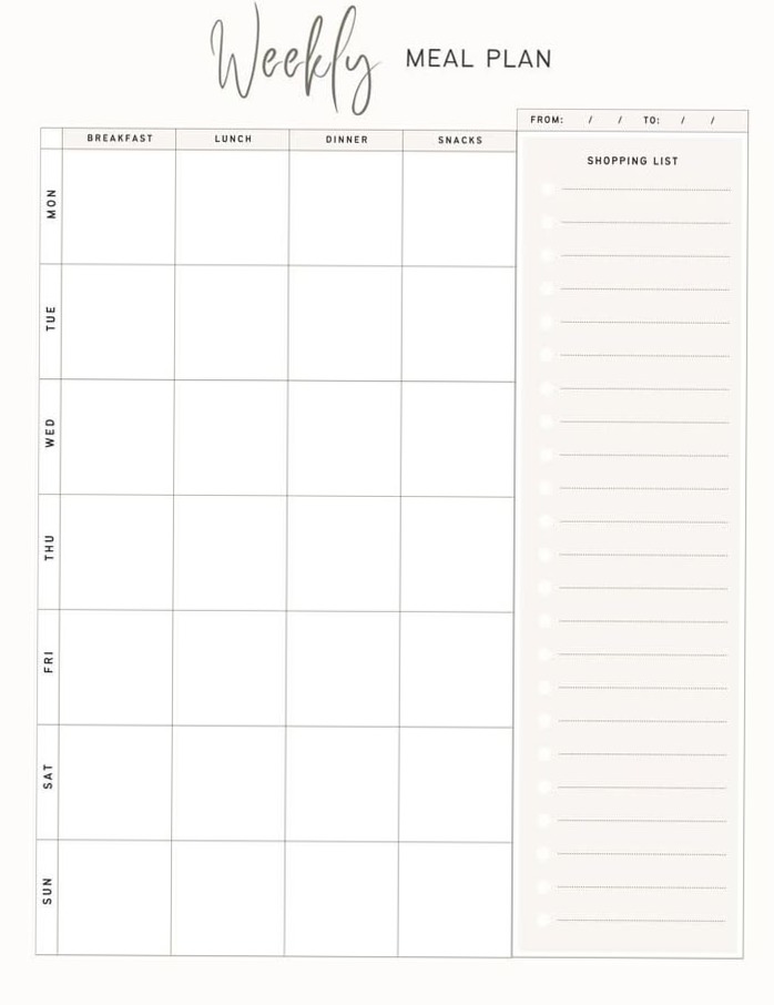 Digital Printable Meal Planner | Creative Design Asset — 🕯️ ✨ dream life manifestation