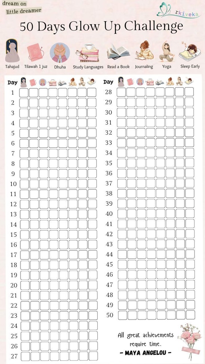 📅 🖇️ dream life manifestation: 50 Days Glow Up Challenge: Digital Design Transformation