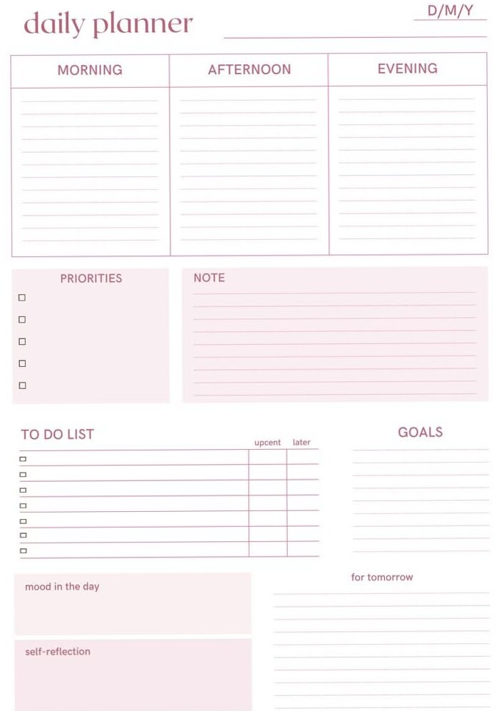 📁 📅 dream life manifestation: Basic Pink Daily Planner – A4/Letter/Editable PDF