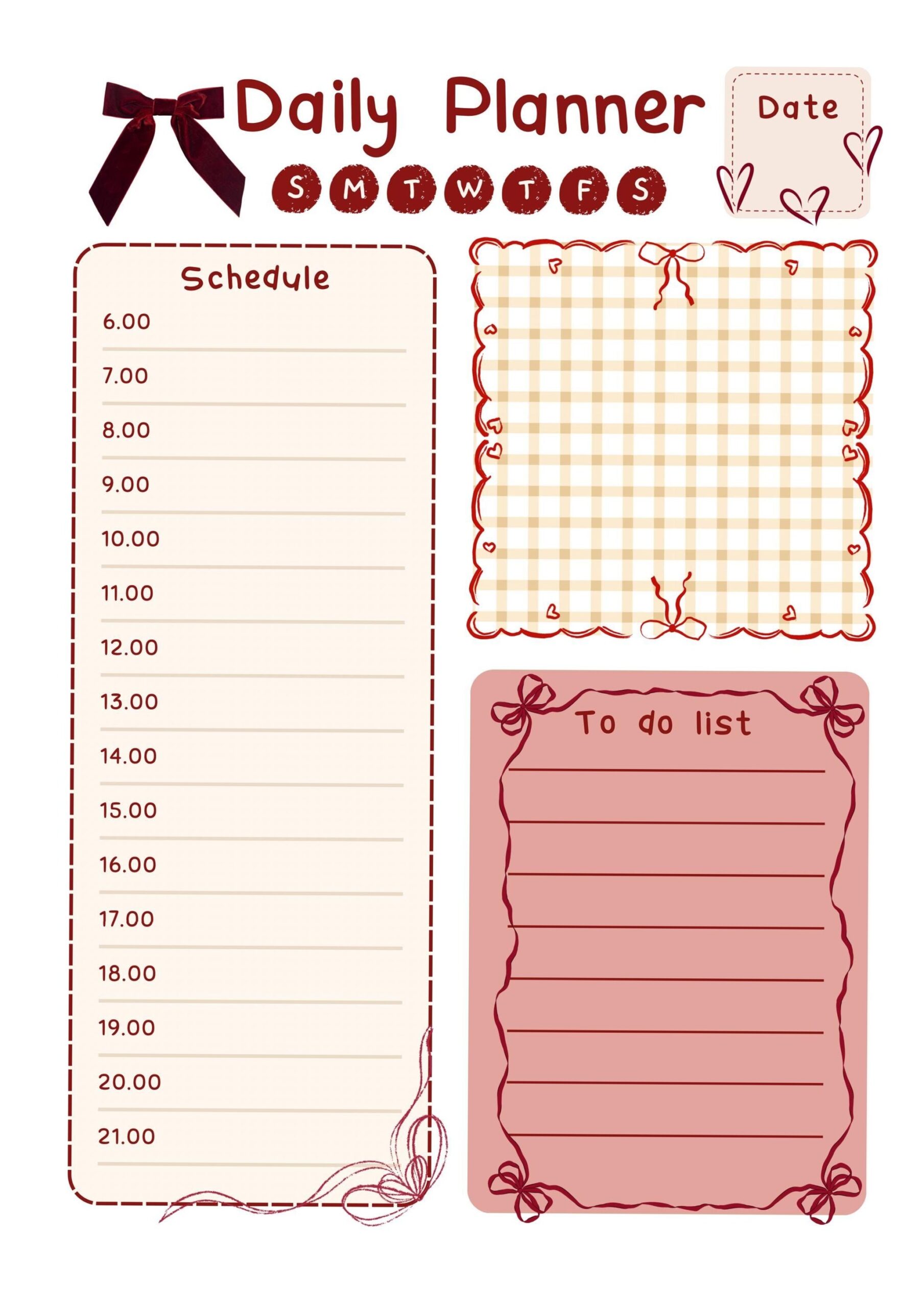 🖇️ 📅 dream life manifestation: Coquette Daily Planner | Cottagecore Schedule | Cute Hourly Printable
