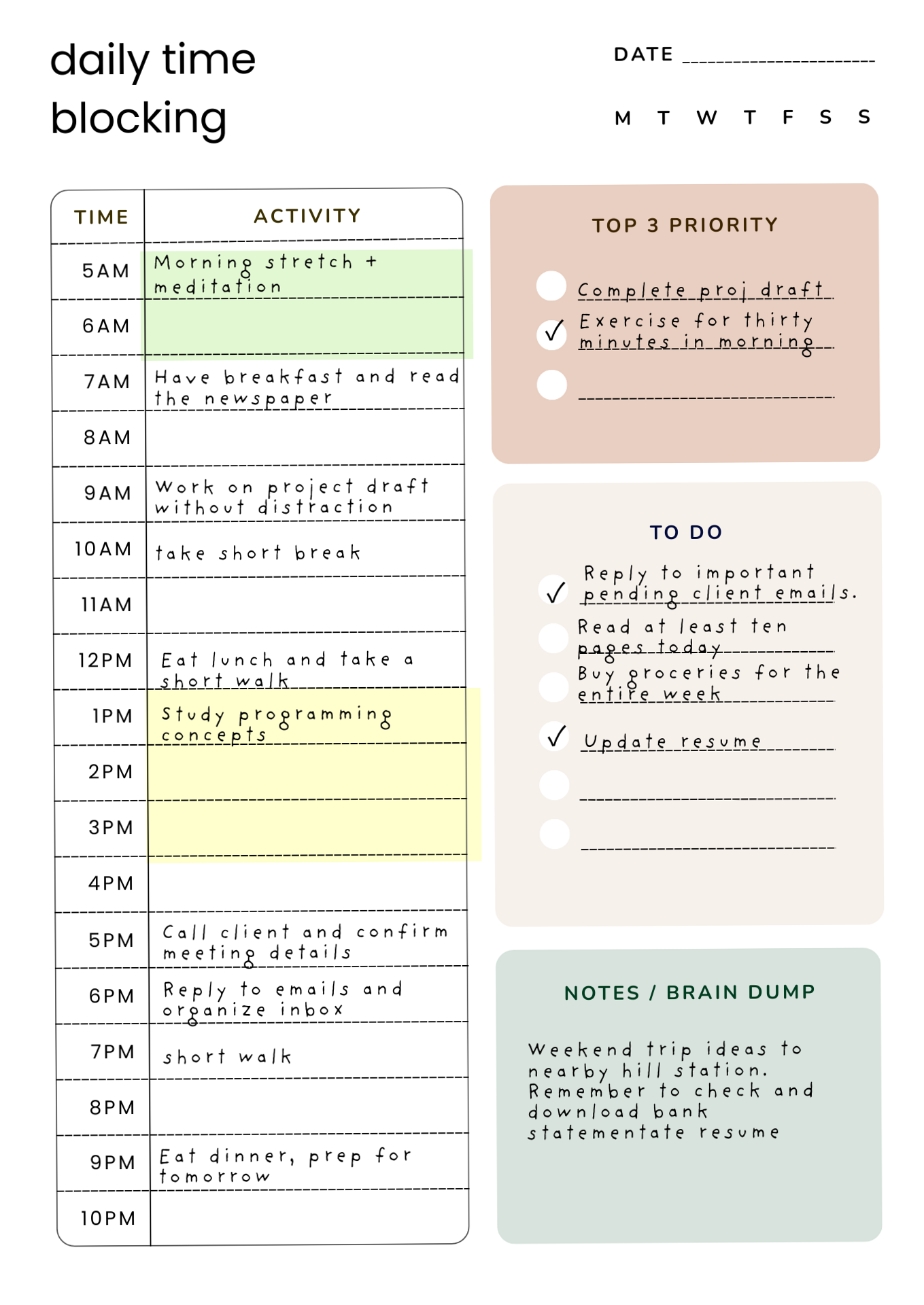 🕯️ ✨ dream life manifestation: Daily Time Blocking Planner | Productivity Template