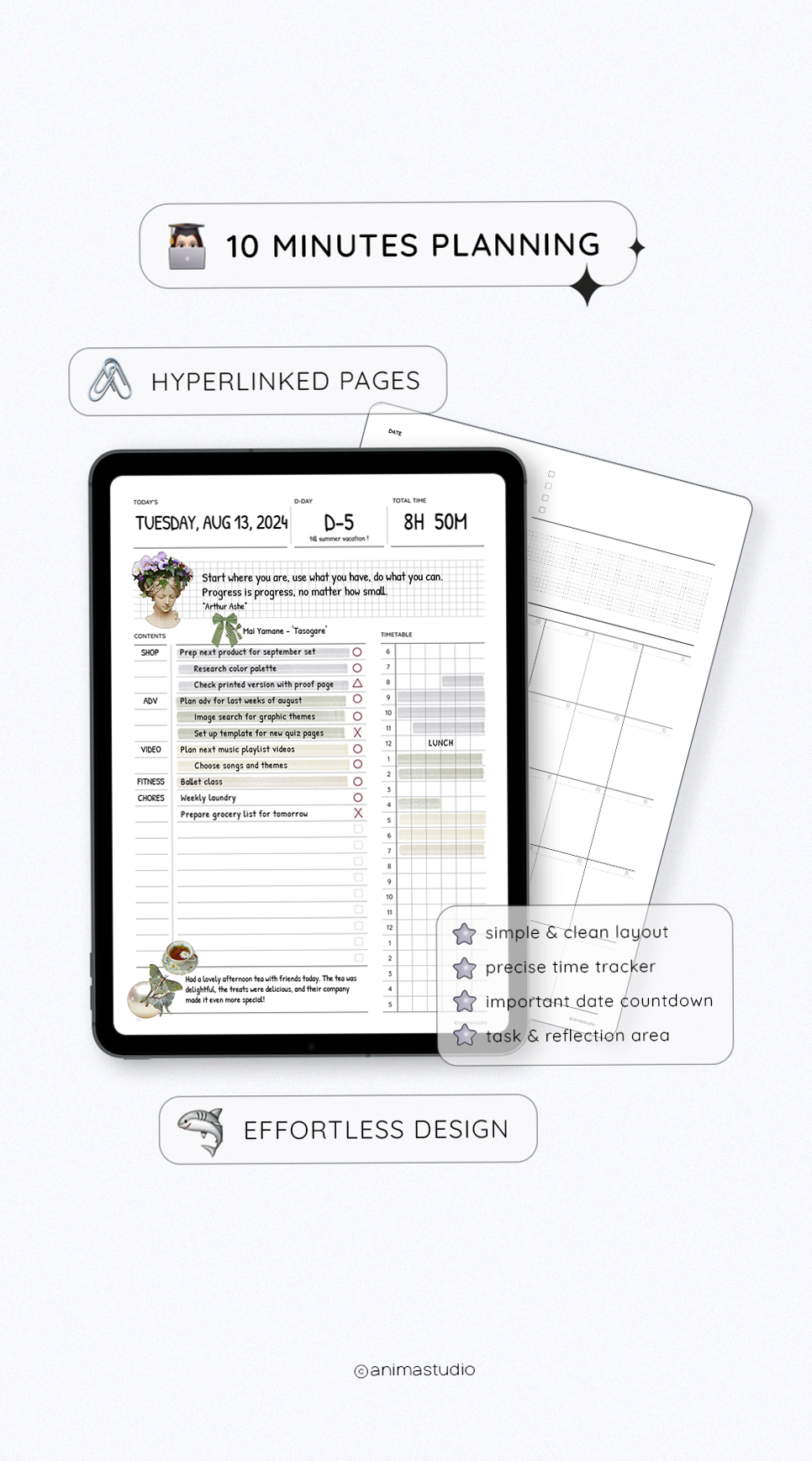 💌 💍 dream life manifestation: Digital Planner & Time Management | 10 Minute Planning with Hyperlinked Undated Pages for ADHD