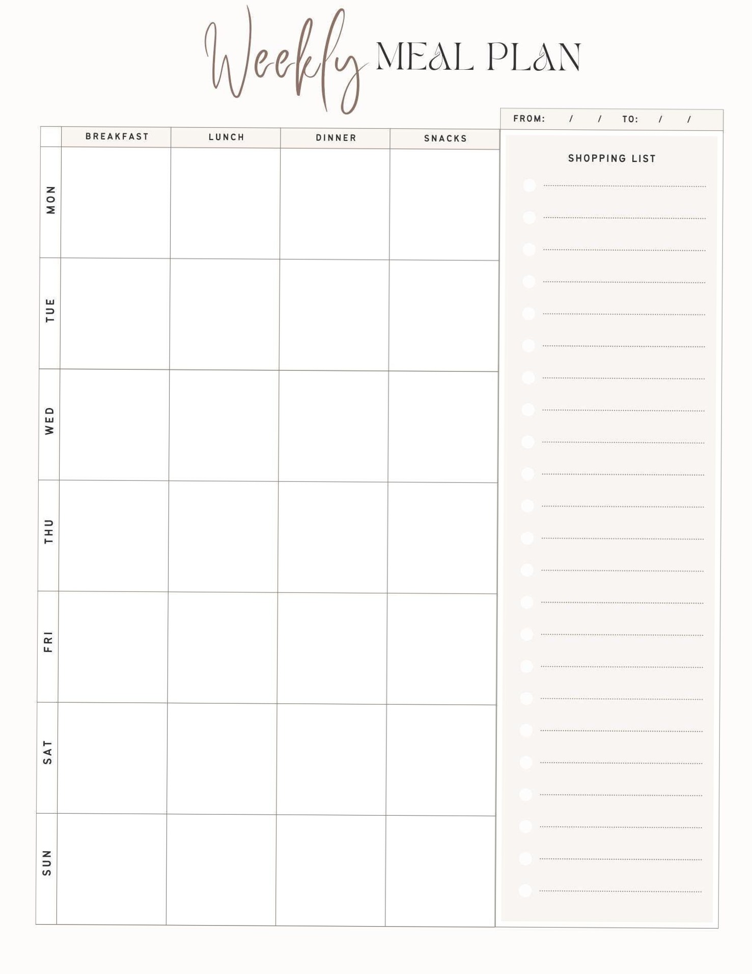 💍 👰 dream life manifestation: Formule de repas hebdomadaire pour planificateurs créatifs