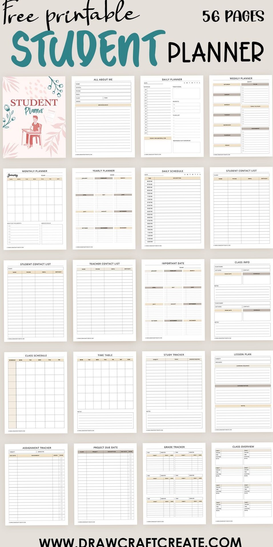 💎 🌈 dream life manifestation: Free Student Planner Printable (56 Pages) | Digital Design | Creative Assets