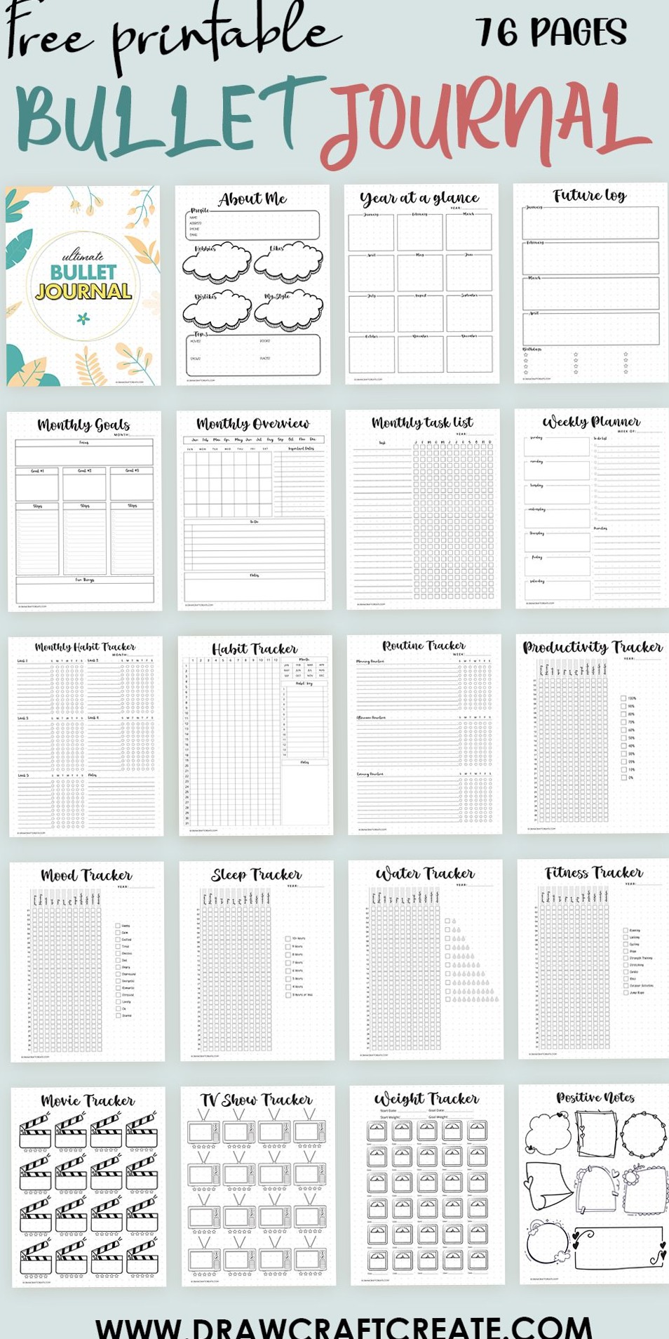 💌 🍰 dream life manifestation: Free Printable Bullet Journal Templates (76 Pages)