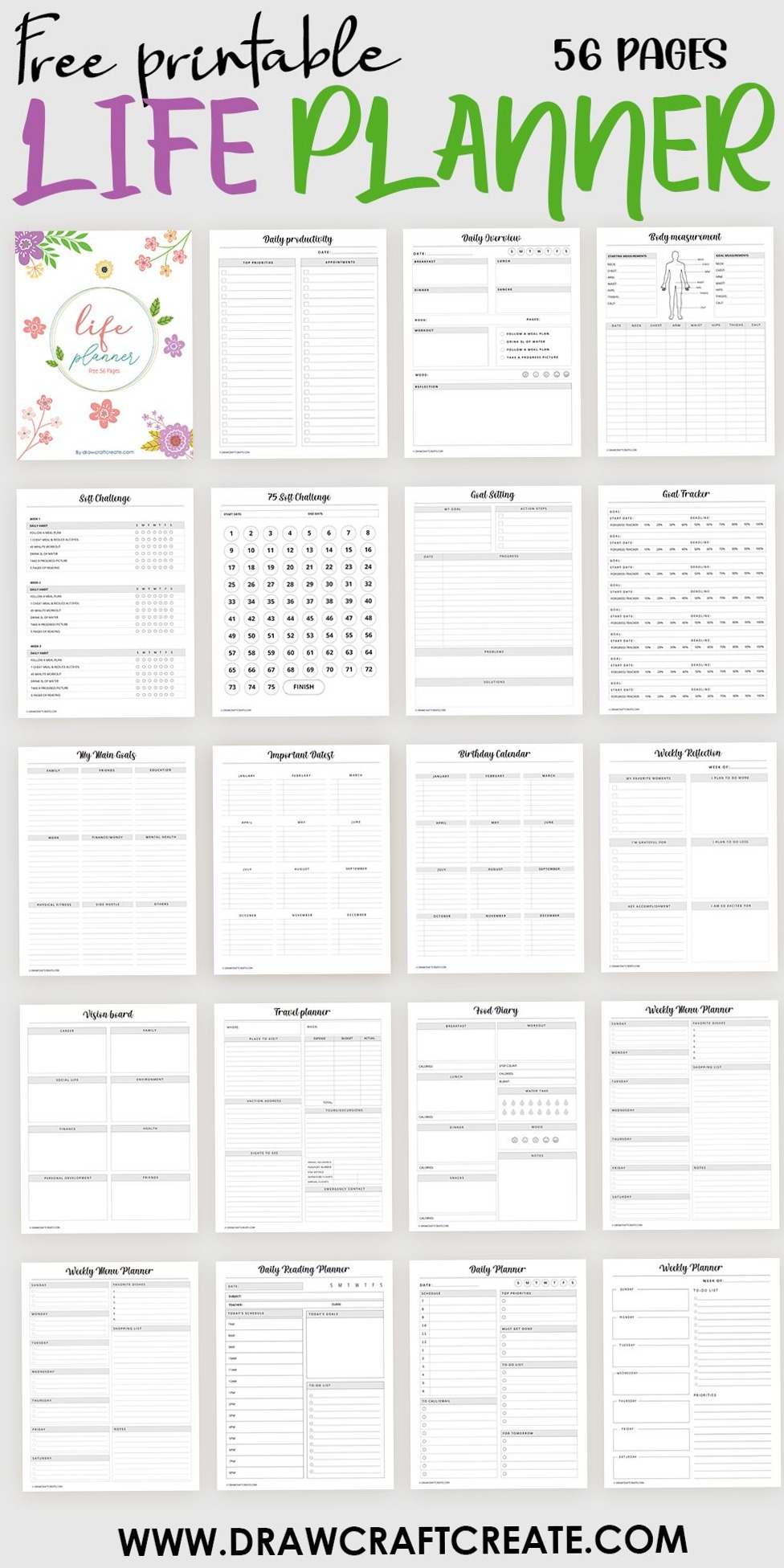 🖌️ 🌈 dream life manifestation: Free Printable Life Planner PDF (56 Pages)