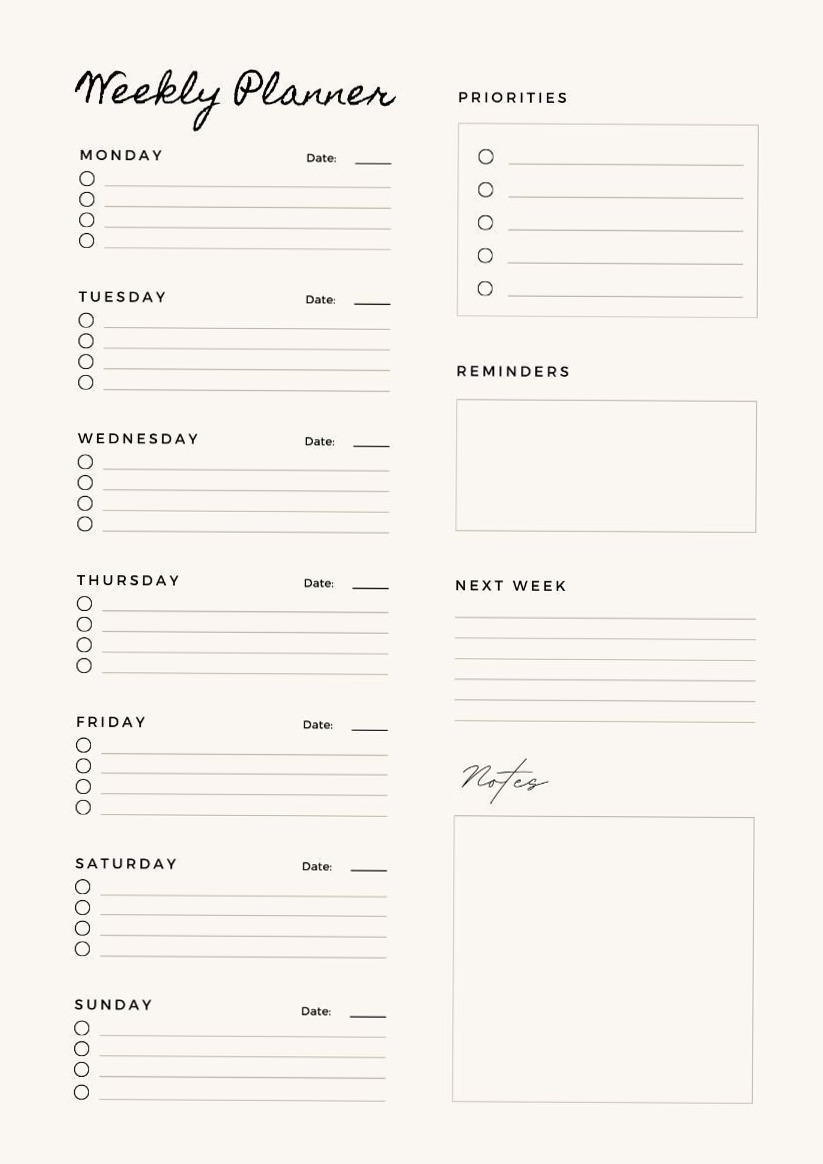 🥂 💍 dream life manifestation: Minimalist Weekly Planner | Printable & Digital Download