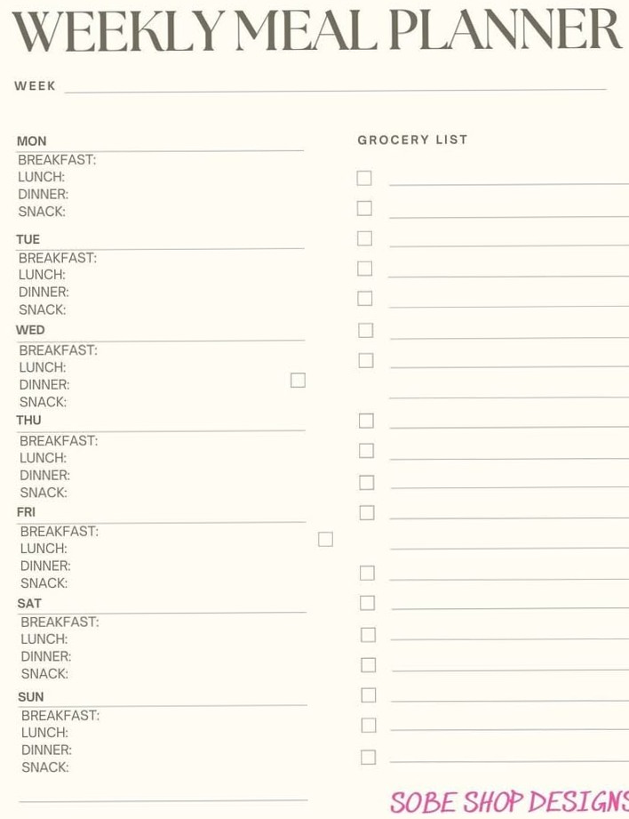☁️ 🕯️ dream life manifestation: Mother’s Day Gift: Weekly Meal Planner & Grocery List Printable