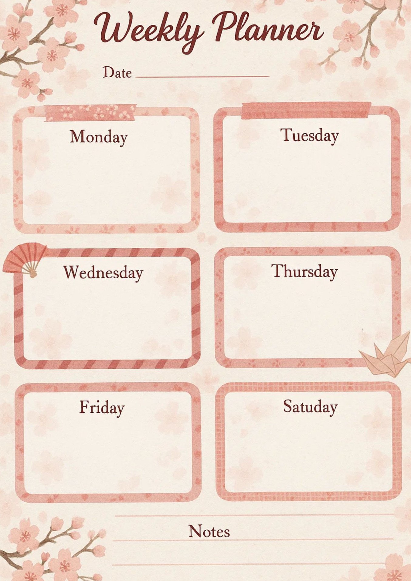 🥂 👰 dream life manifestation: Sakura Weekly Planner | Cherry Blossom Aesthetic | Japanese Stationery Printable