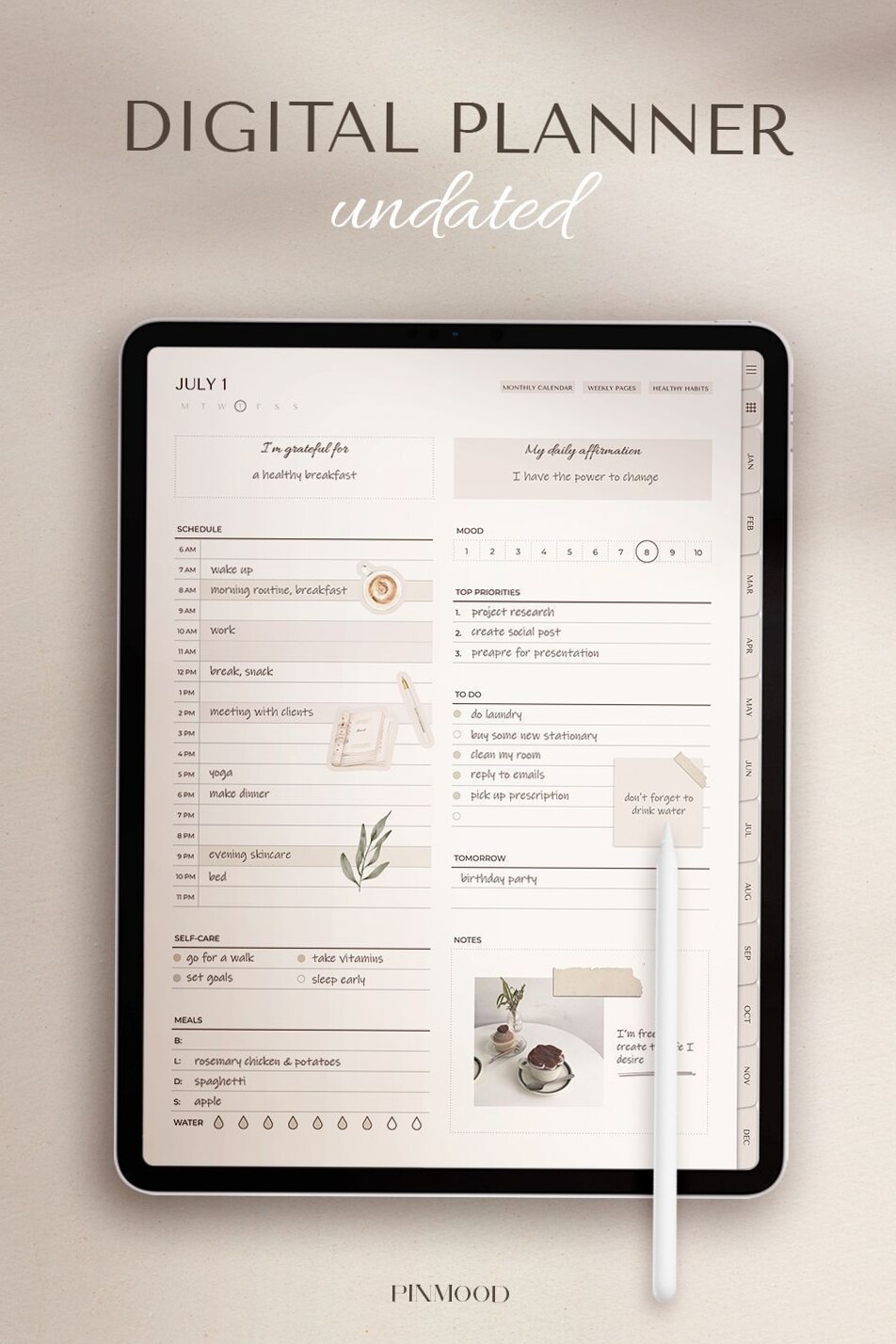 💍 🥂 dream life manifestation: Undated Digital Planner — Unicorn Cake Free Printable (Dark Mode)