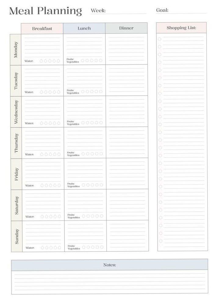 🥂 💌 dream life manifestation: Weekly Meal Plan Template | Free Google Docs Design