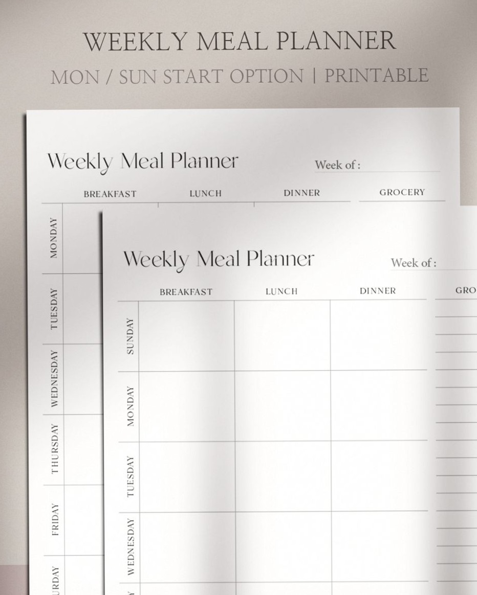 👰 🌸 dream life manifestation: Weekly Meal Planner & Grocery List | Printable Food Planner Template