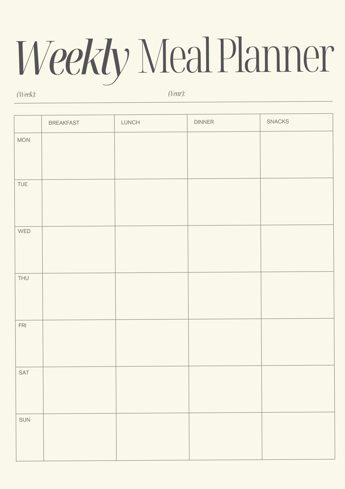 ☁️ ✨ dream life manifestation: Weekly Meal Planner Printable | Digital Design | Creative Planner Asset