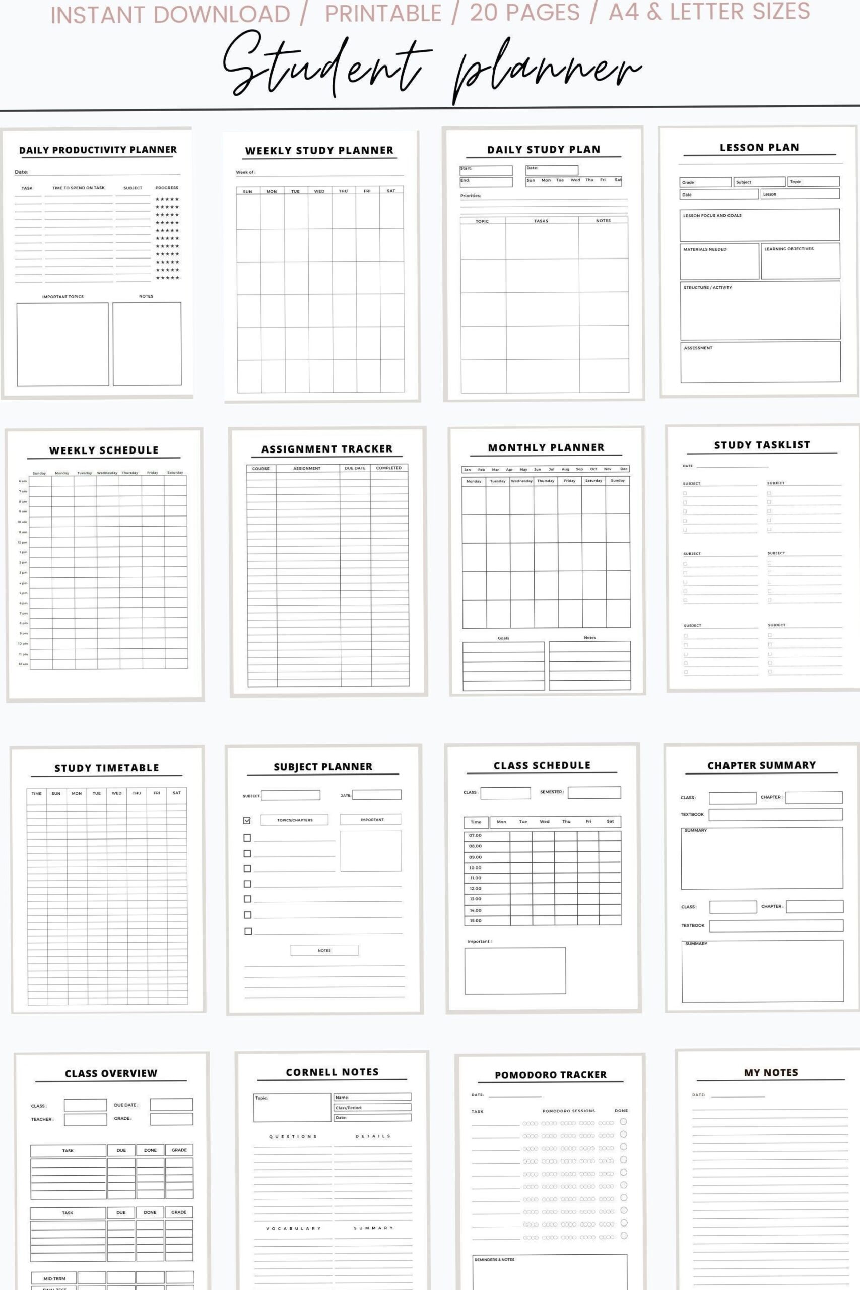 Efficient Student Planner Printable for Academic Success & Organization — 🤍 ☁️ romanticize your routine