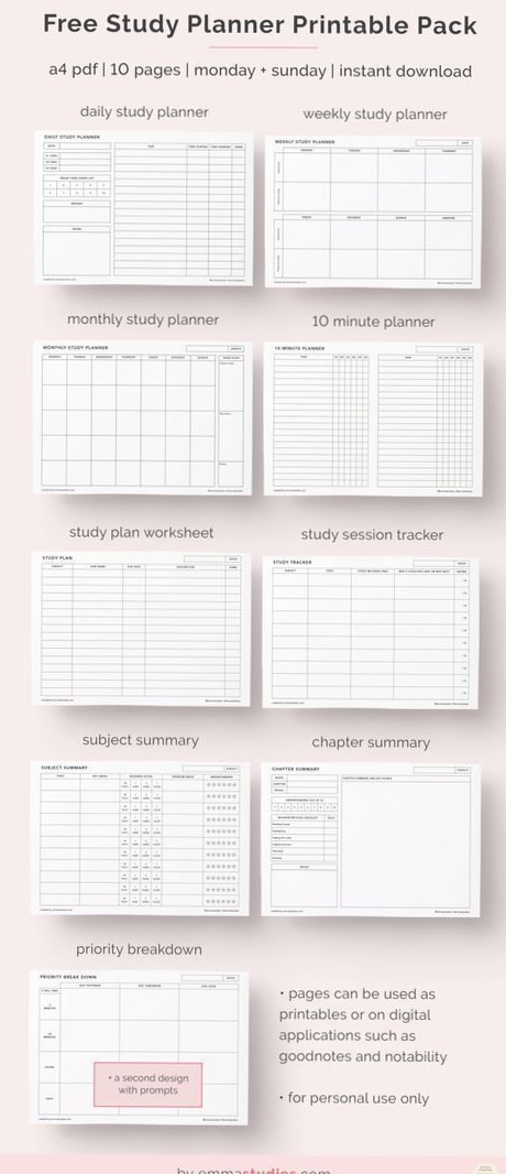 Emma Studies Free Printables | Weekly Planner & Creative Assets — 🥂 👰 romanticize your routine