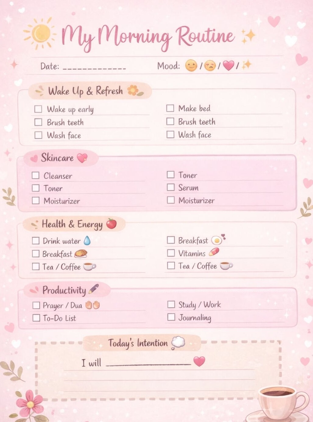 🖌️ 🌈 essential planning guide: Morning Routine Planner | Cute Daily Habit Tracker