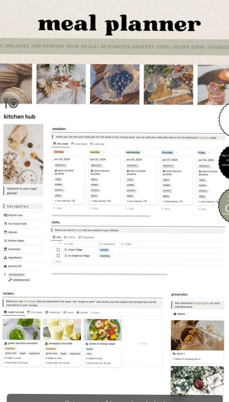 👰 💌 essential planning guide: Notion Dashboard: Food Tracker & Recipe Planner 2025