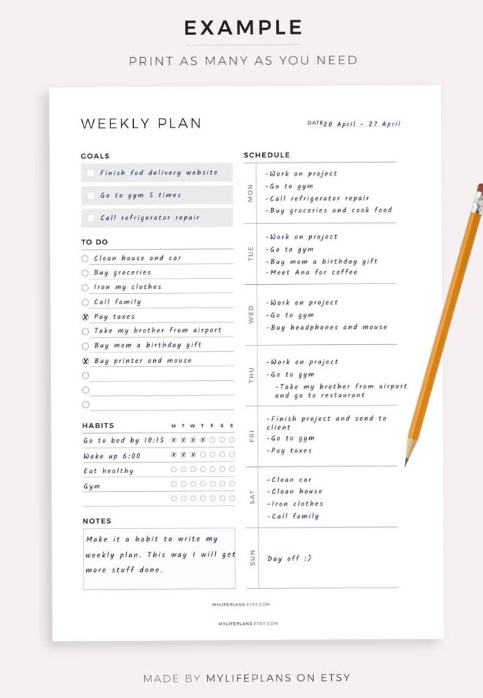 📍 🌈 essential planning guide: Weekly Planner Printable with Goals, To-Do & Habit Tracker