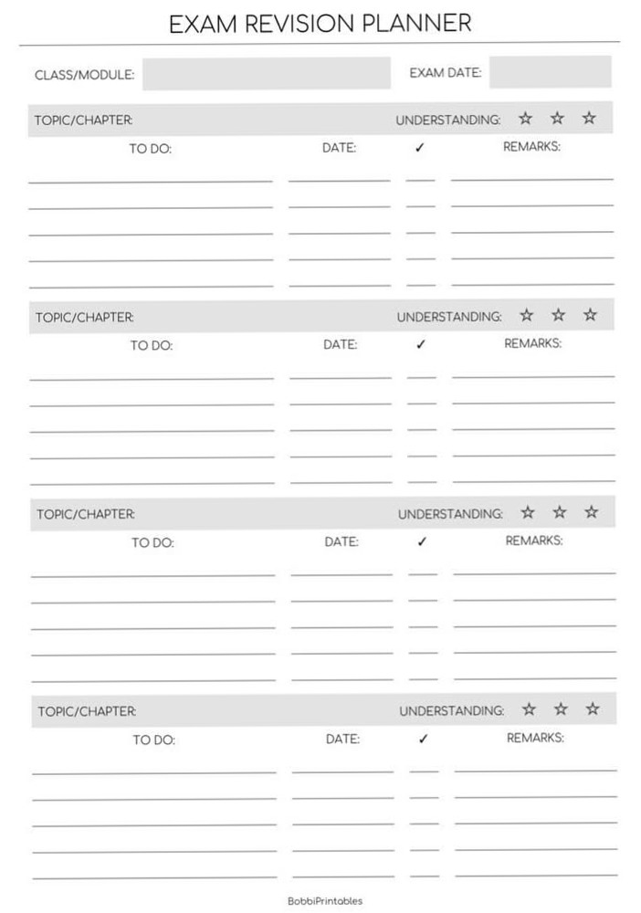 Exam Revision Planner — Gray.pdf | Google Sheets Calendar — ☁️ 🎀 secret to staying productive