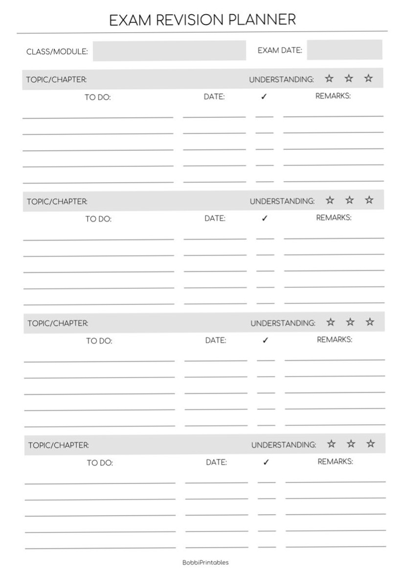 Exam Revision Planner — Gray PDF Design — 🎀 ☁️ dream life manifestation
